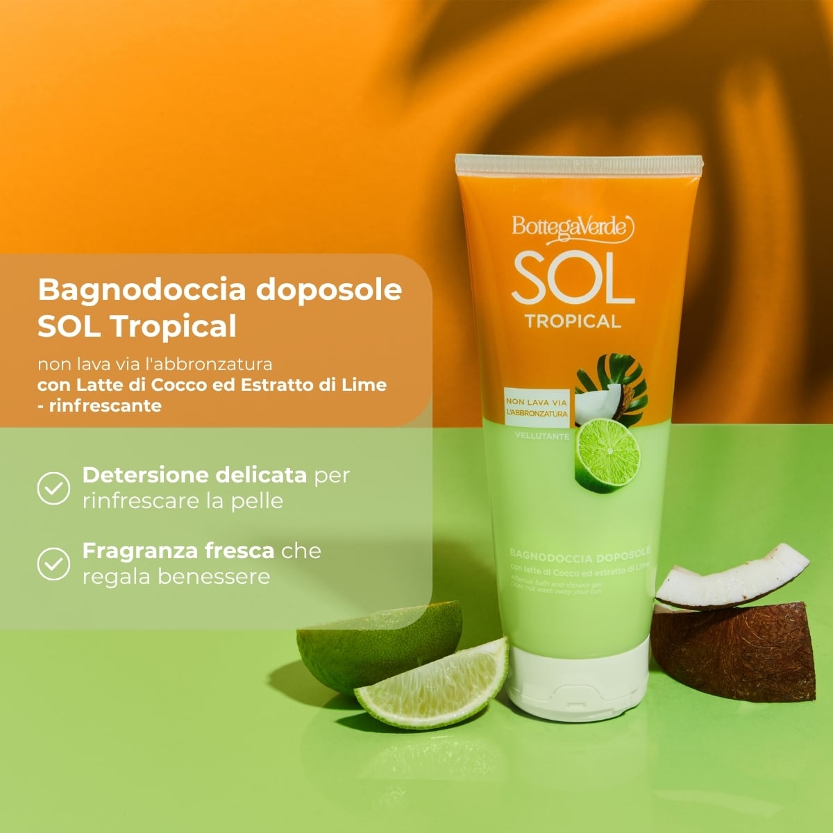 SOL Tropical - Bagnodoccia doposole - vellutante - con latte di Cocco ed estratto di Lime (400 ml) - non lava via l'abbronzatura