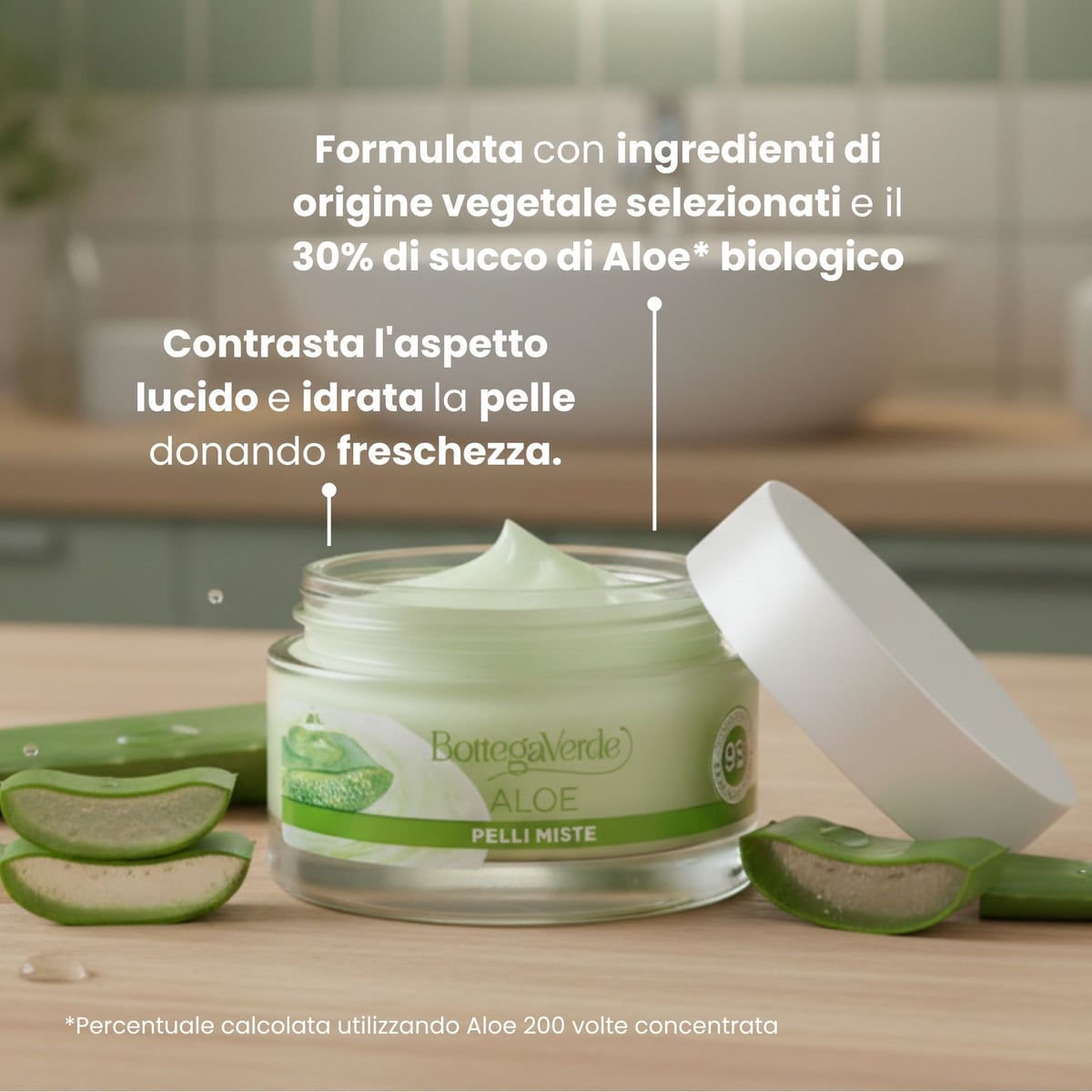 Aloe - Crema gel viso 24 ore - idratante lenitiva opacizzante - con 30% succo di Aloe* bio (50 ml) - pelli miste