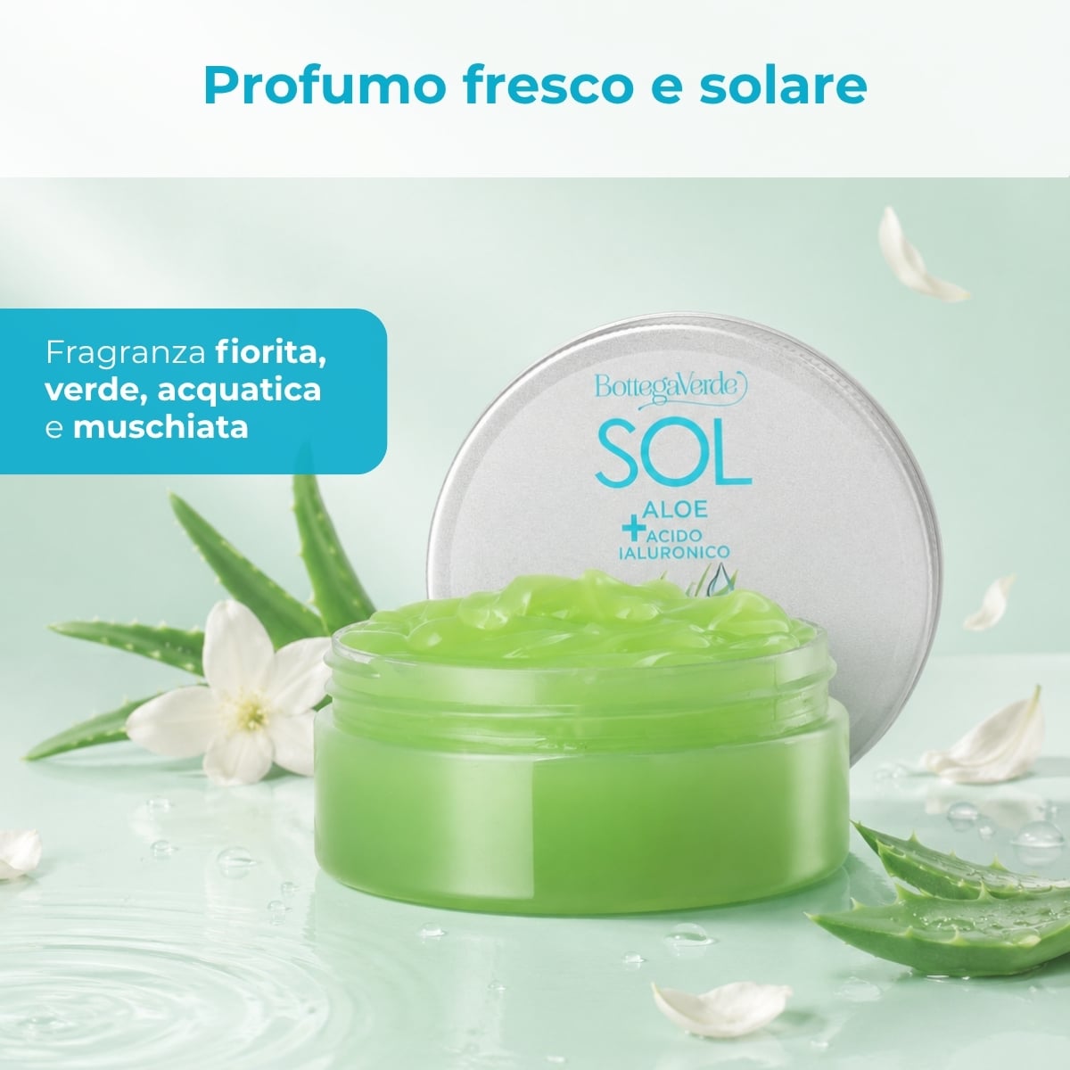 SOL Aloe Acido Ialuronico - Gel doposole corpo - idratante con 90% di succo di Aloe* e Acido Ialuronico - azione rinfrescante immediata