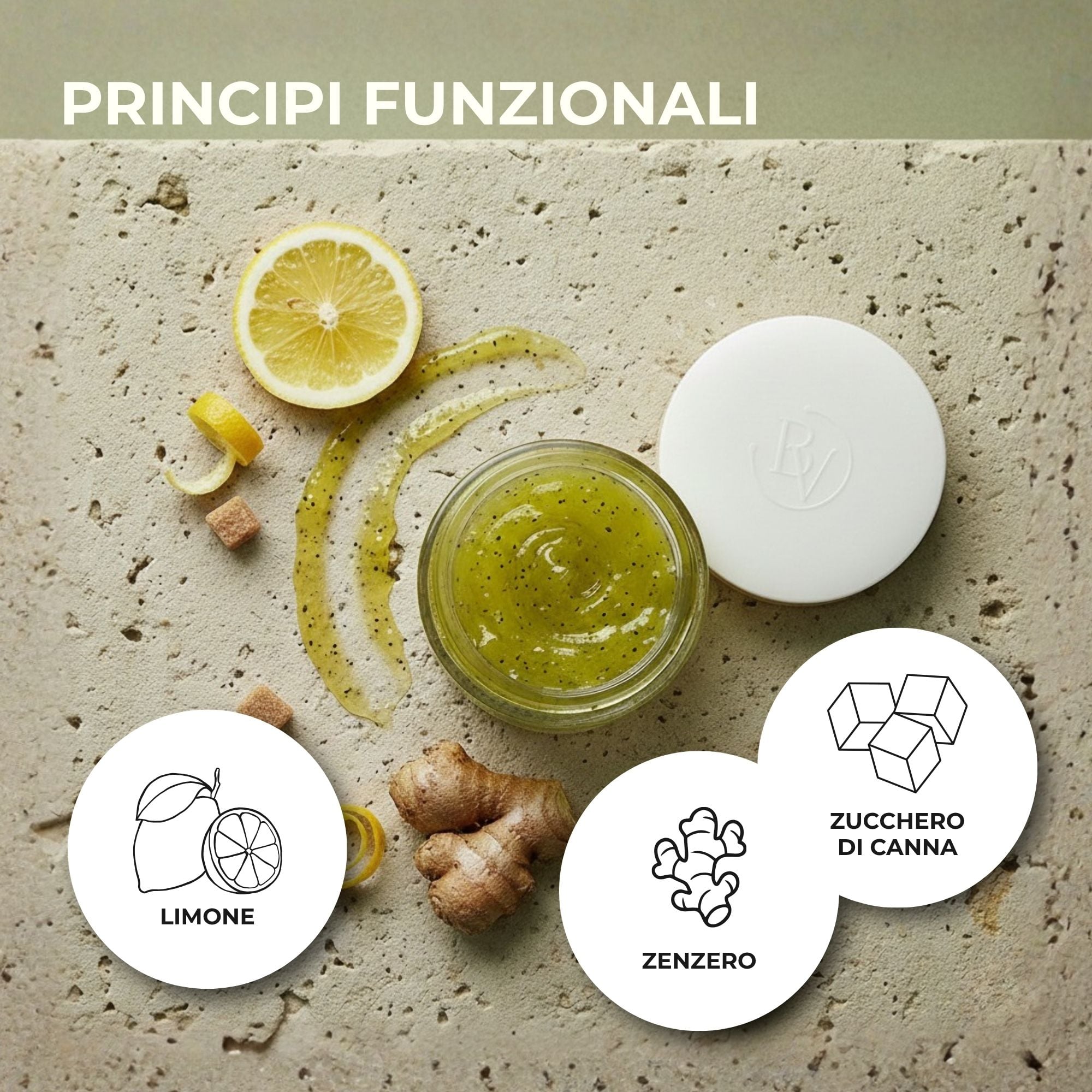 Zuccheri di bellezza - Scrub di zucchero tonificante - con zucchero di Canna ed estratti di Limone e Zenzero - esfoliante purificante - pelli normali o miste