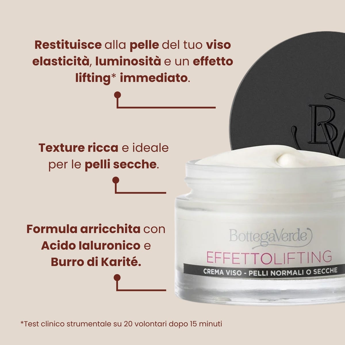 Effetto lifting - Crema viso antiet&agrave;, effetto lifting immediato - con acido Ialuronico ed estratto di Fior di Loto - pelli normali o secche
