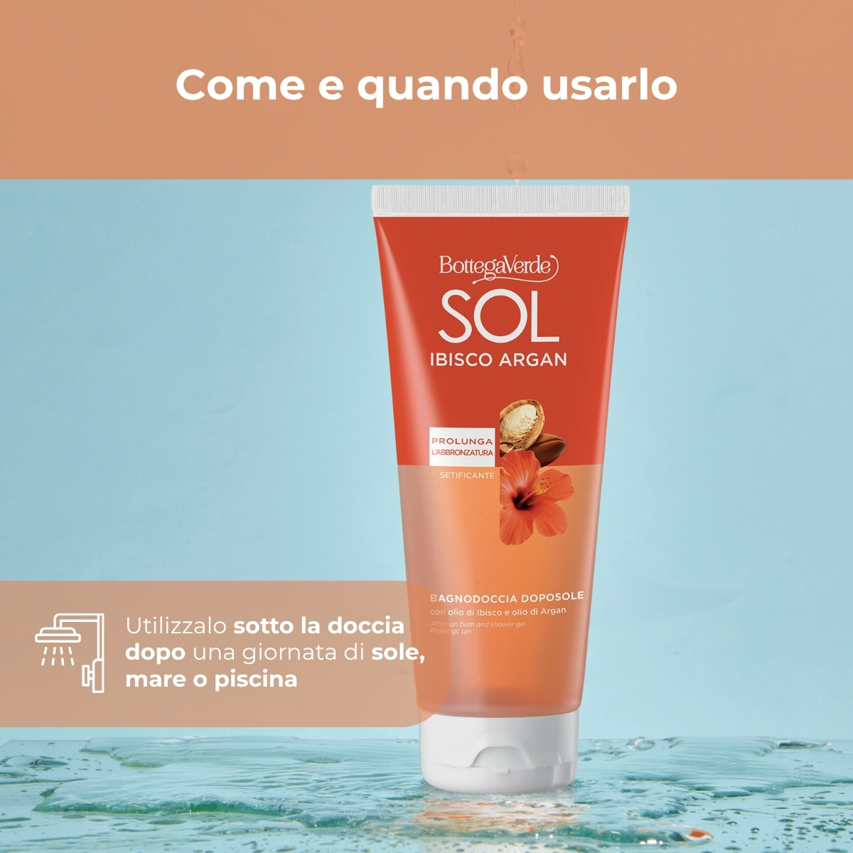 SOL Ibisco Argan - Bagnodoccia doposole - setificante - con olio di Ibisco e olio di Argan - prolunga l'abbronzatura