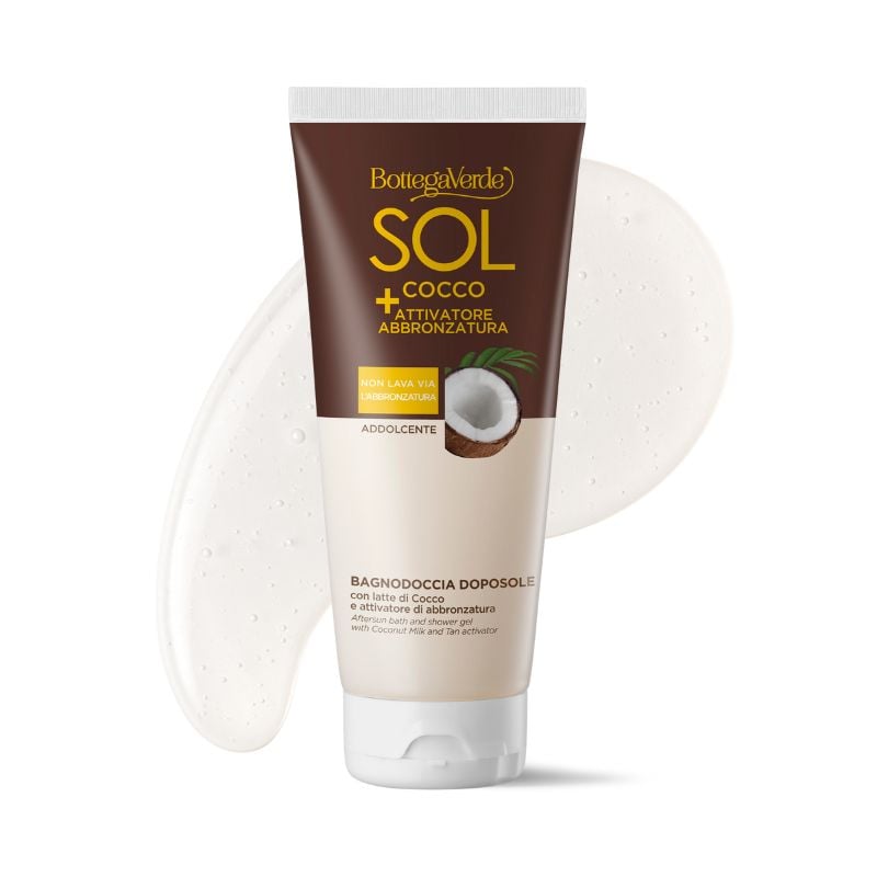 SOL Cocco + Attivatore di abbronzatura - Bagnodoccia doposole - addolcente - con Latte di Cocco e attivatore di abbronzatura - non lava via l'abbronzatura