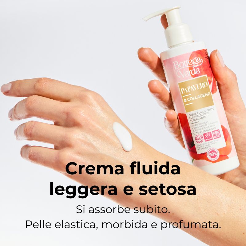 Papavero e Collagene - Crema fluida corpo elasticizzante tonificante con Phytocollagen ed estratto di Papavero iperfermentato di Tenuta Bottega Verde (200 ml) - tutti i tipi di pelle