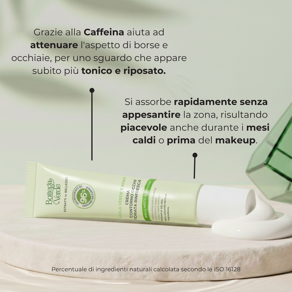 Estratti di bellezza - Crema contorno occhi - Mela verde e Kiwi - idrata rinfresca tonifica - pelli miste o grasse