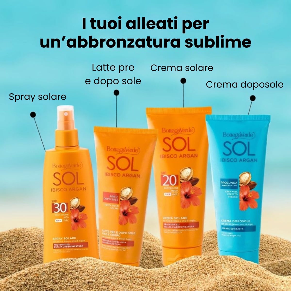 SOL Ibisco Argan - Crema solare - protegge ed esalta l'abbronzatura - con olio di Ibisco e olio di Argan - protezione media SPF20