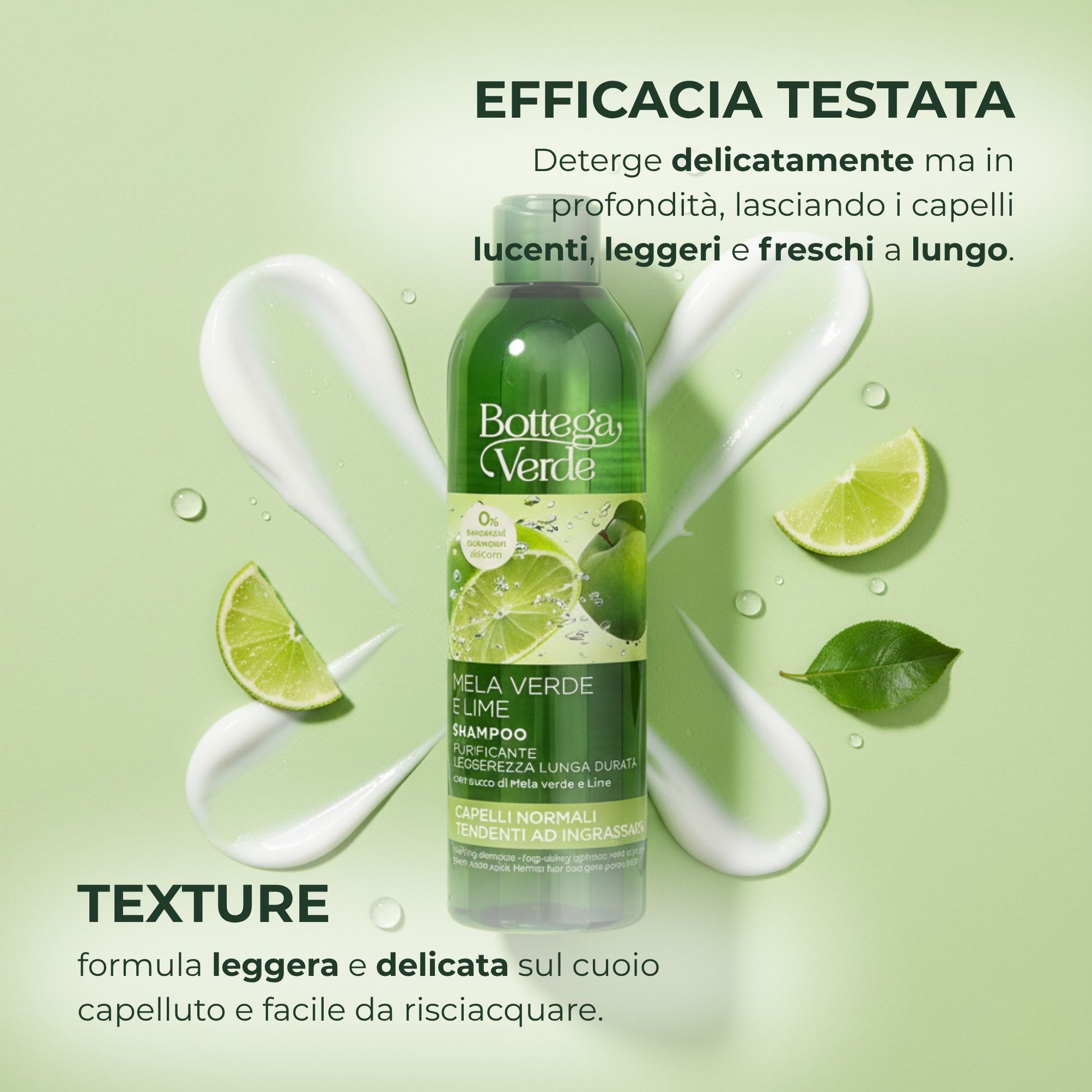 Mela verde e Lime - Shampoo purificante - leggerezza lunga durata- con succo di Mela verde e Lime - capelli normali tendenti ad ingrassarsi