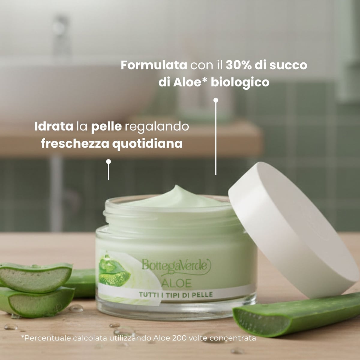 Aloe - Crema viso 24 ore - idratante, lenitiva, illuminante -  con 30% succo di Aloe* bio - tutti i tipi di pelle