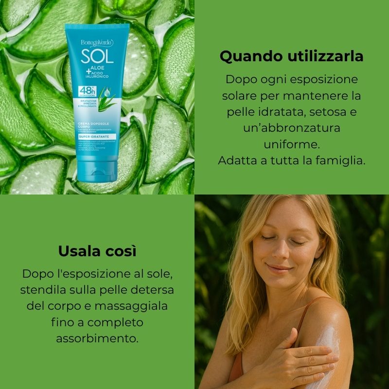 SOL Aloe Acido Ialuronico - Crema doposole - super idratante - con succo di Aloe iperfermentato e Acido Ialuronico - 48h* di idratazione - idratazione immediata e prolungata
