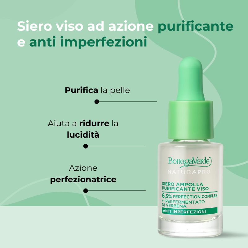 Siero ampolla purificante - concentrato viso - con 6.5% Perfection complex e iperfermentato di Verbena di Tenuta Bottega Verde - anti imperfezioni