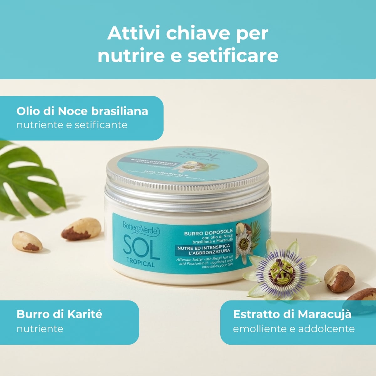 SOL Tropical - Burro doposole - nutre ed intensifica l'abbronzatura - con olio di Noce brasiliana e Maracuja - prolunga l'abbronzatura - texture fondente