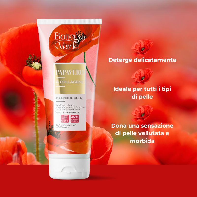Papavero e Collagene - Bagnodoccia - con Phytocollagen ed iperfermentato di Papavero di Tenuta Bottega Verde - tutti i tipi di pelle