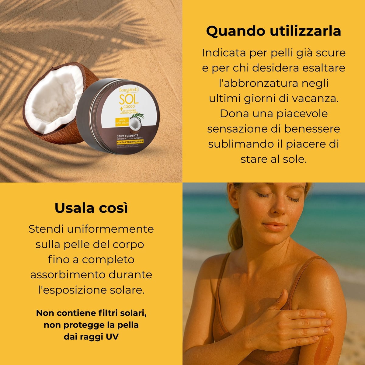 SOL Cocco + Attivatore di abbronzatura - Gel&eacute;e fondente - esalta l'abbronzatura - con latte di Cocco e Lumipod<TM/>- senza filtri solari