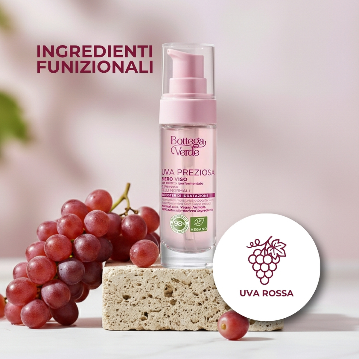 Uva Preziosa - Siero viso antiossidante - con estratto iperfermentato di Uva rossa - pelli normali