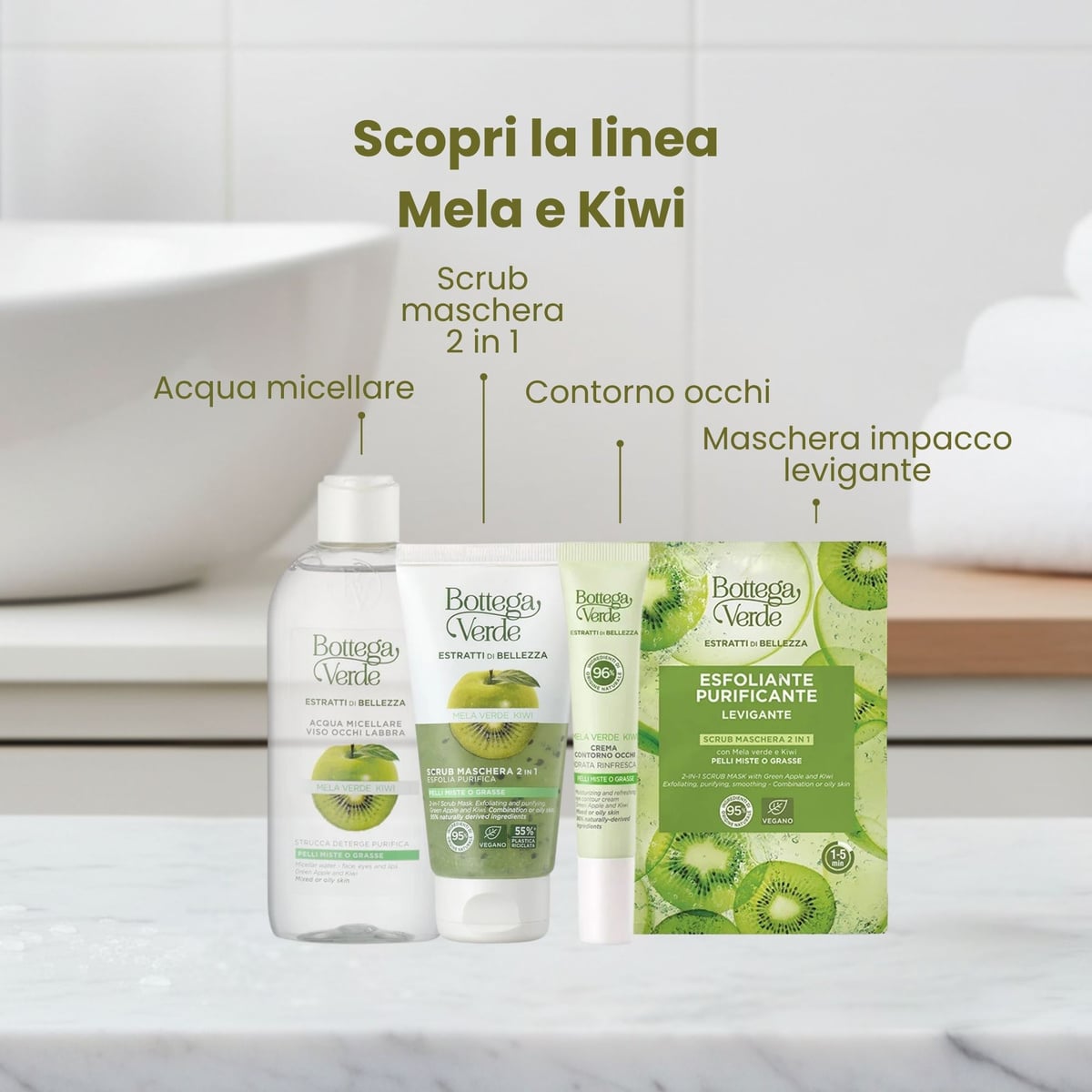 Estratti di bellezza - Crema gel - Mela verde e Kiwi - idrata opacizza - pelli miste o grasse