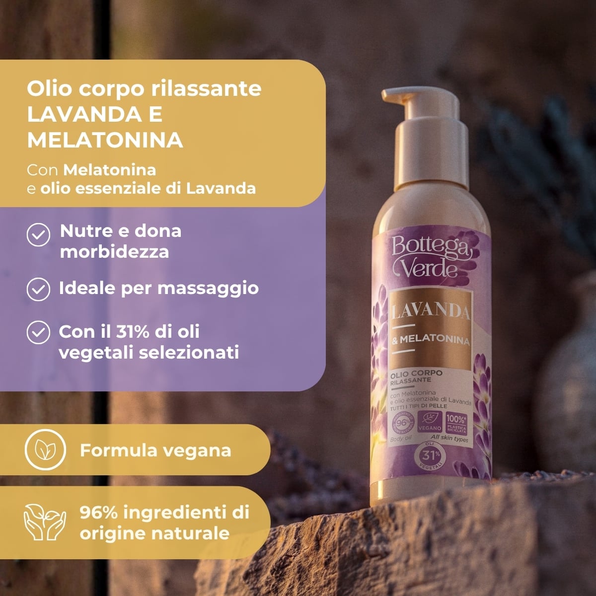 Lavanda Melatonina - Olio corpo rilassante - con Melatonina e olio essenziale di Lavanda - per tutti i tipi di pelle