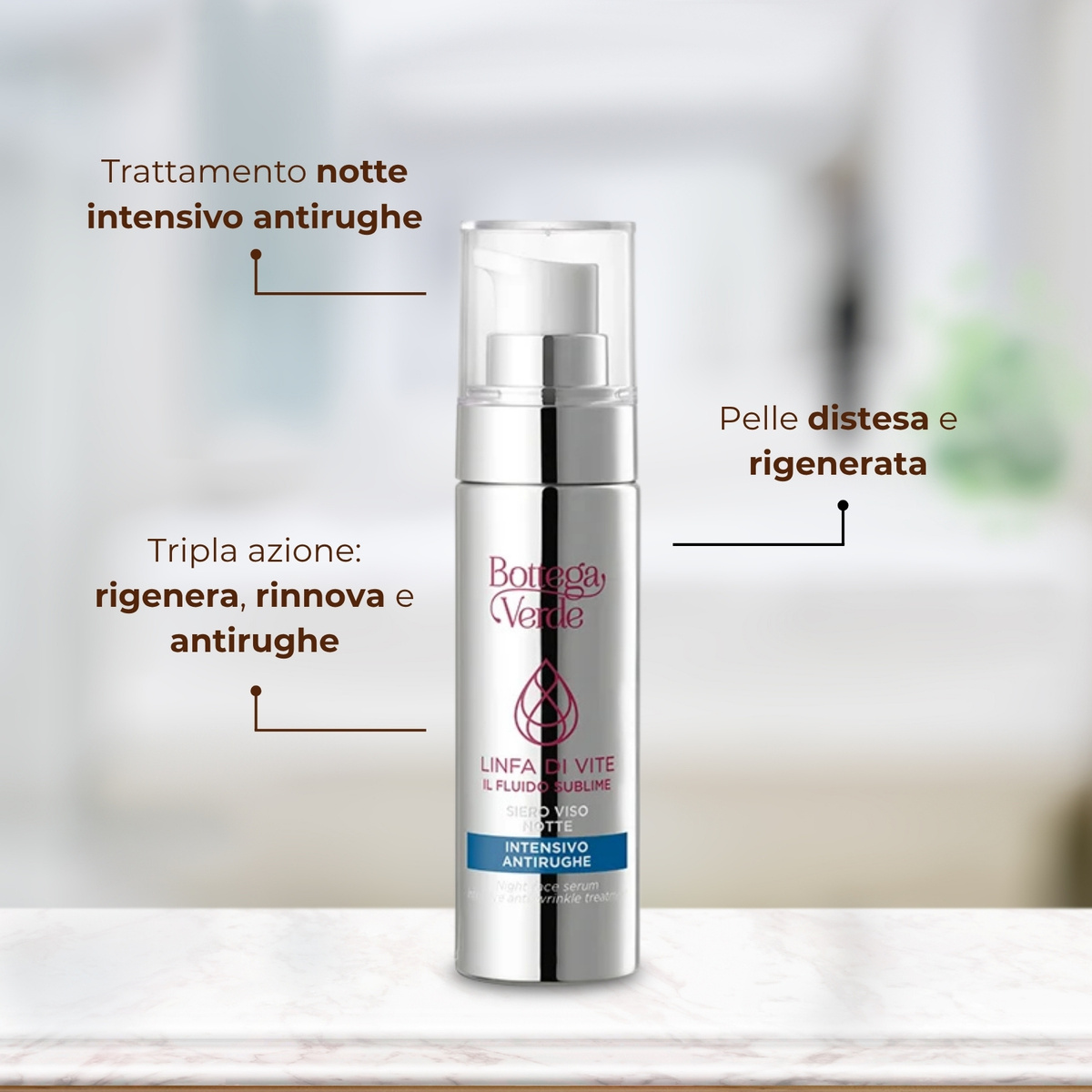 Linfa di Vite - Il Fluido sublime - Siero viso notte - intensivo antirughe - 2-PEPTIDE LINFA COMPLEX<TM/> con Peptidi e Linfa di Vite - tutti i tipi di pelle