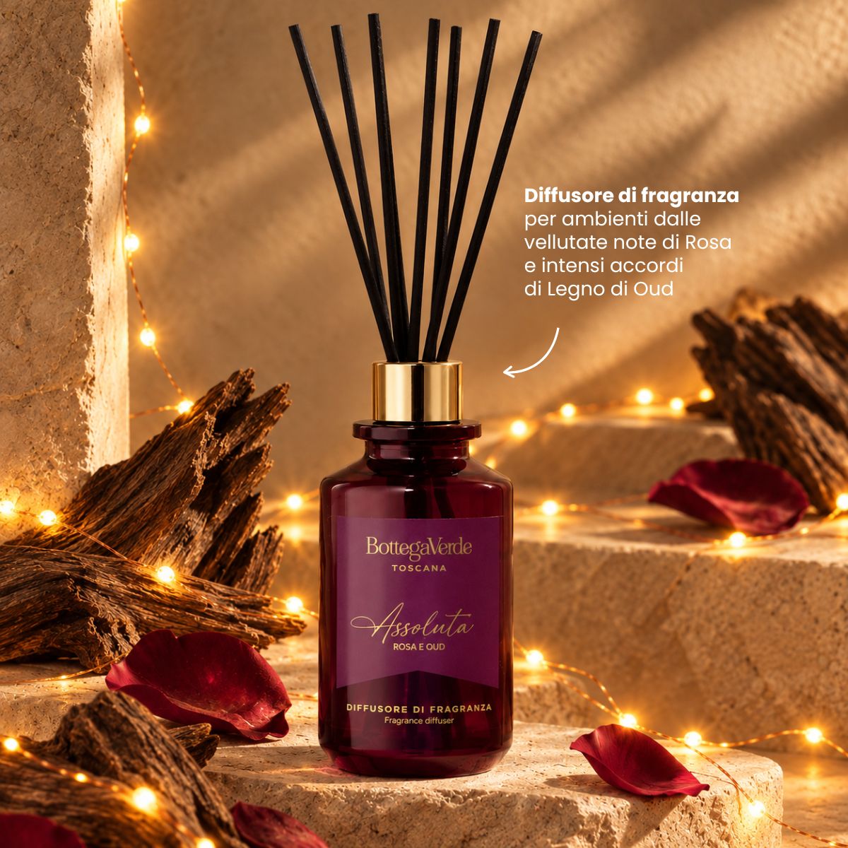 Assoluta - Rosa e Oud - Diffusore di fragranza con stick