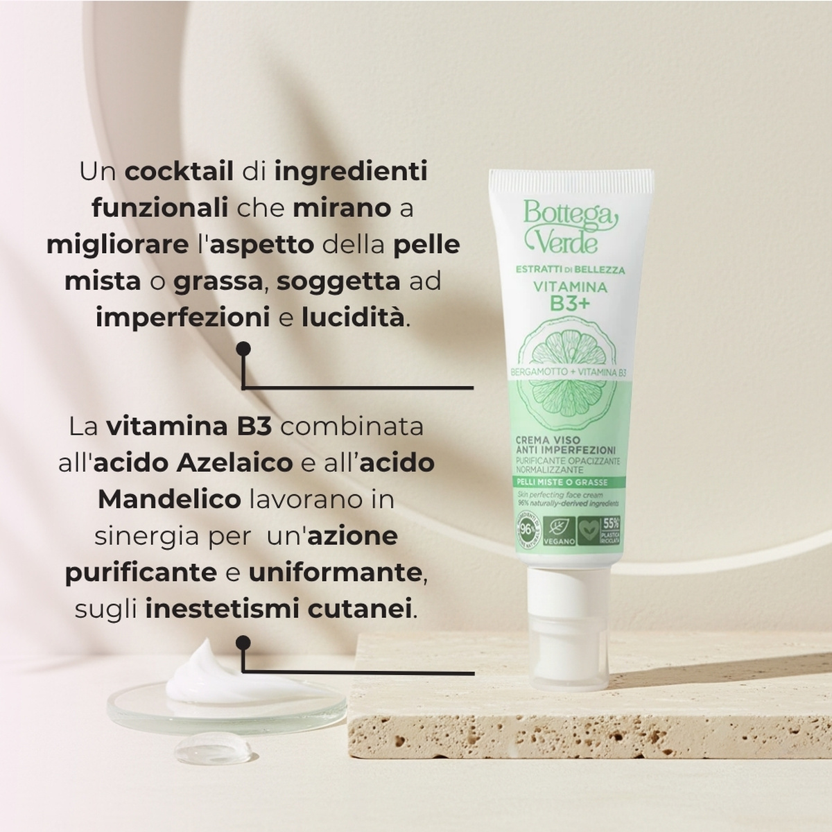 Estratti di bellezza - Vitamina B3+ - Crema viso anti imperfezioni - Bergamotto Vitamina B3 - purificante, opacizzante, normalizzante - pelli miste o grasse