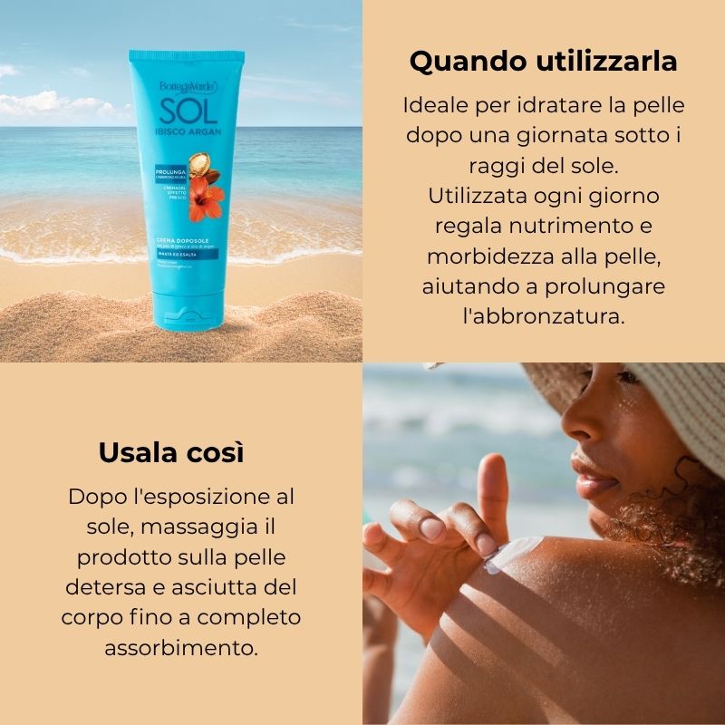 SOL Ibisco Argan - Crema doposole - idrata ed esalta - con olio di Ibisco ed olio di Argan - prolunga l'abbronzatura - cremagel effetto fresco