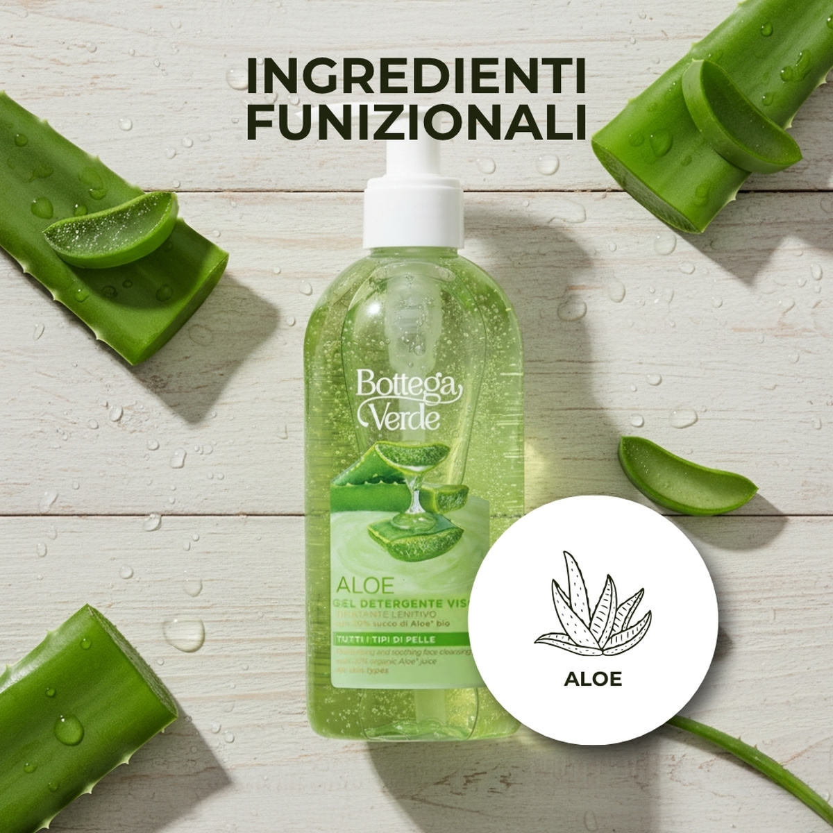 ALOE - Gel detergente viso - idratante lenitivo - con 20% succo di Aloe* bio (200 ml) - per tutti i tipi di pelle