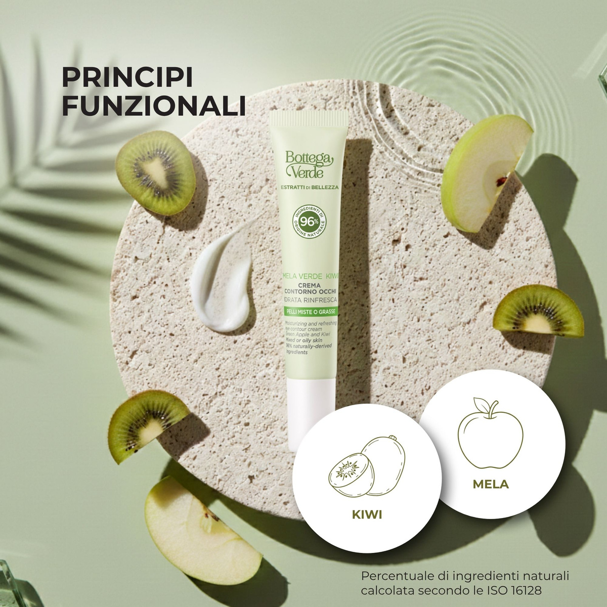 Estratti di bellezza - Crema contorno occhi - Mela verde e Kiwi - idrata rinfresca tonifica - pelli miste o grasse