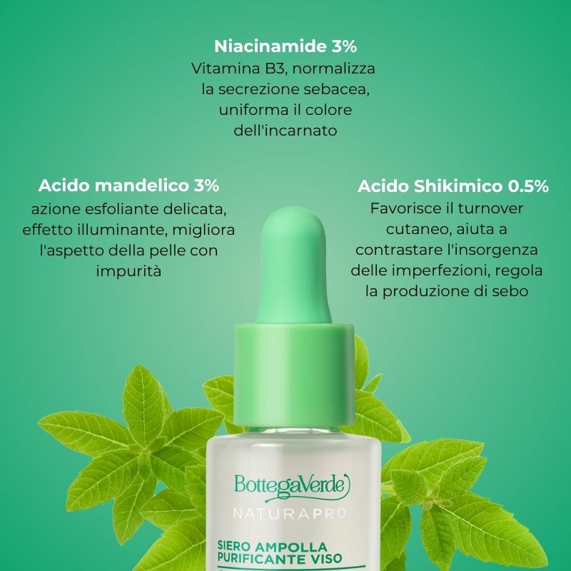 Siero ampolla purificante - concentrato viso - con 6.5% Perfection complex e iperfermentato di Verbena di Tenuta Bottega Verde - anti imperfezioni