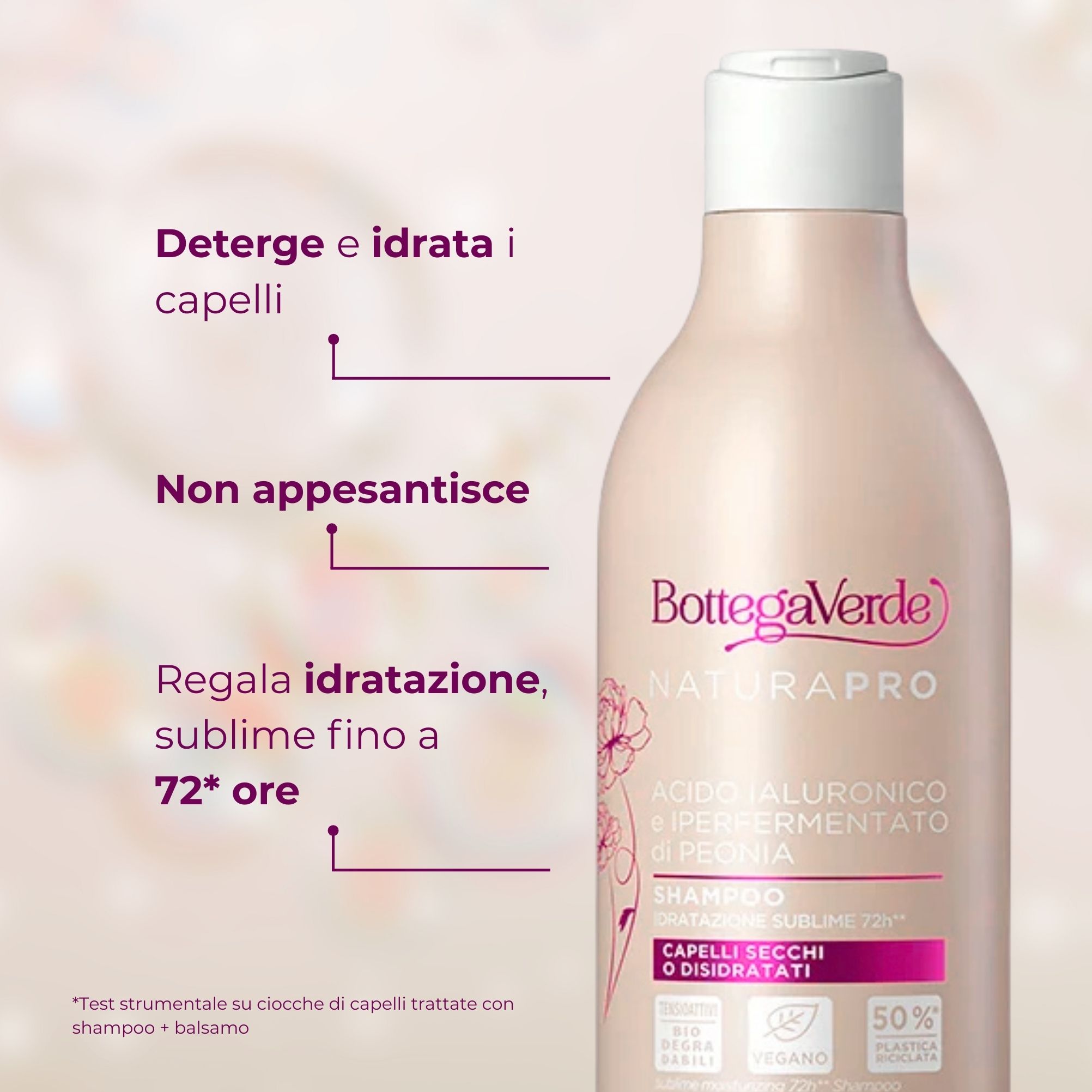 Acido Ialuronico e Iperfermentato di Peonia - Shampoo - idratazione sublime 72h - capelli secchi o disidratati