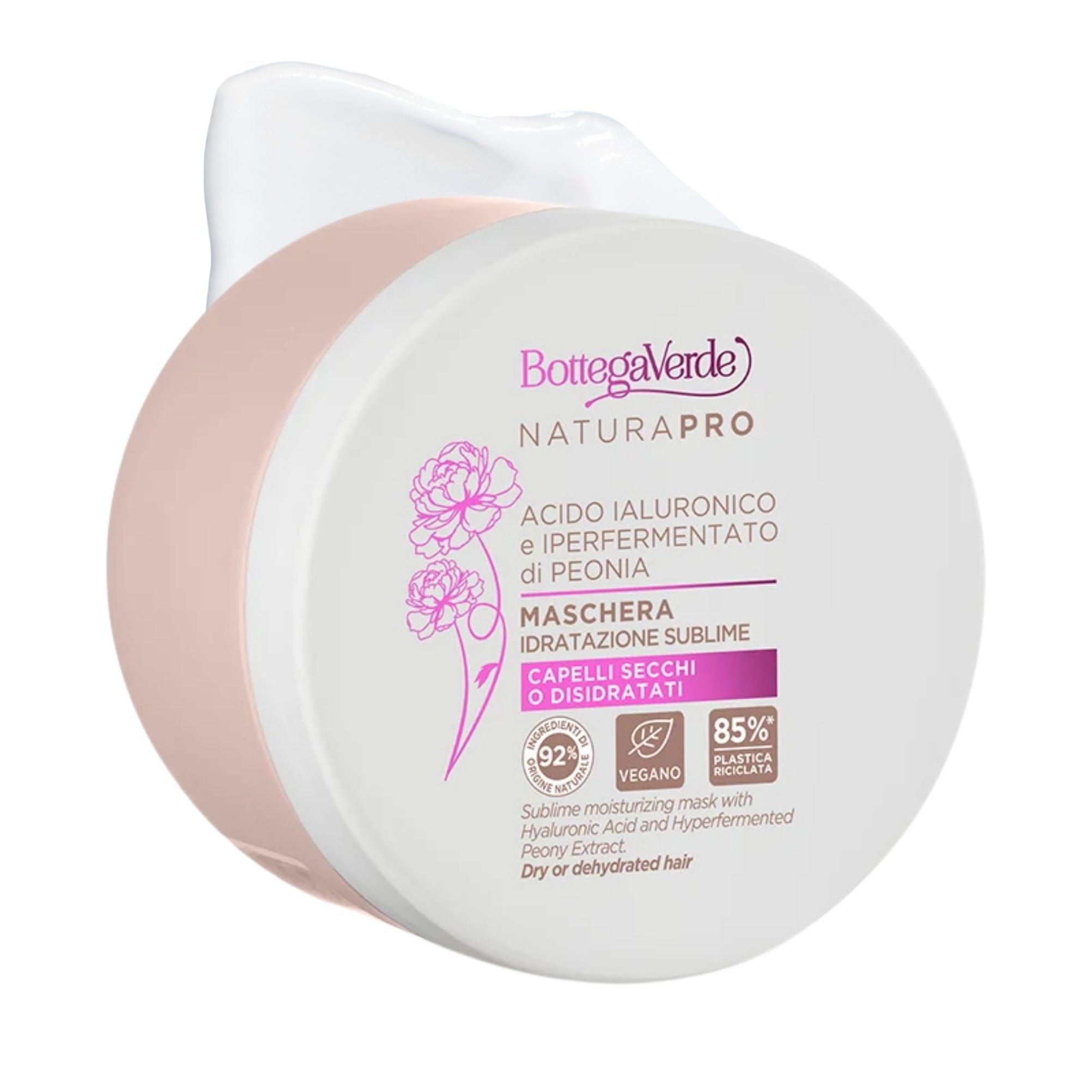 Acido Ialuronico e Iperfermentato di Peonia - Maschera '' idratazione sublime - capelli secchi o e disidratati