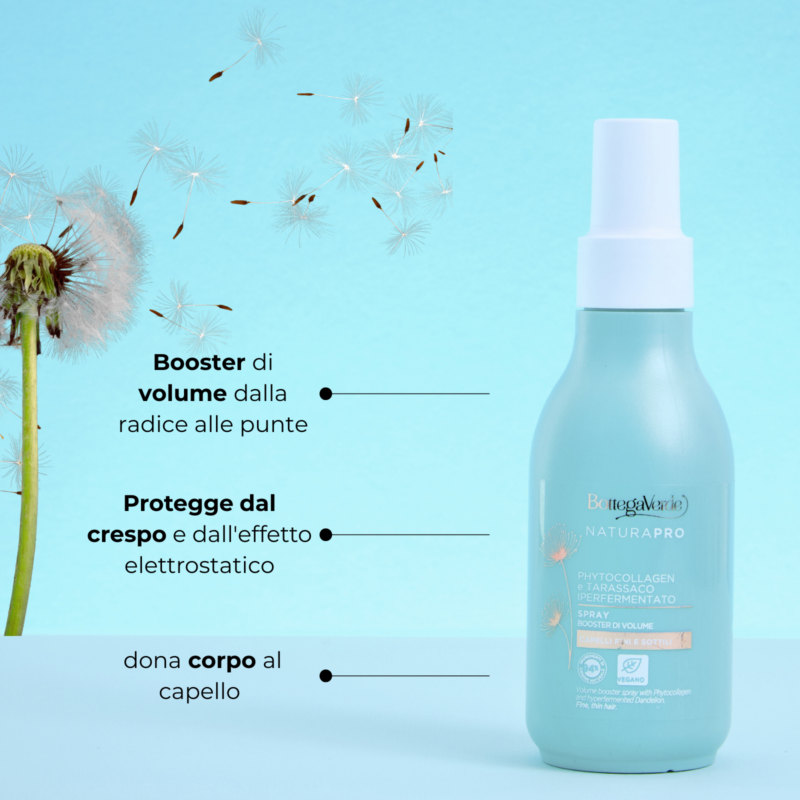 Phytocollagen e Tarassaco iperfermentato - Spray - booster di volume - capelli fini e sottili