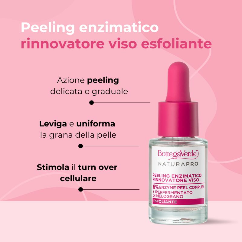Peeling enzimatico rinnovatore - concentrato viso - con 6% Enzyme Peel complex e iperfermentato di Melograno di Tenuta Bottega Verde - esfoliante