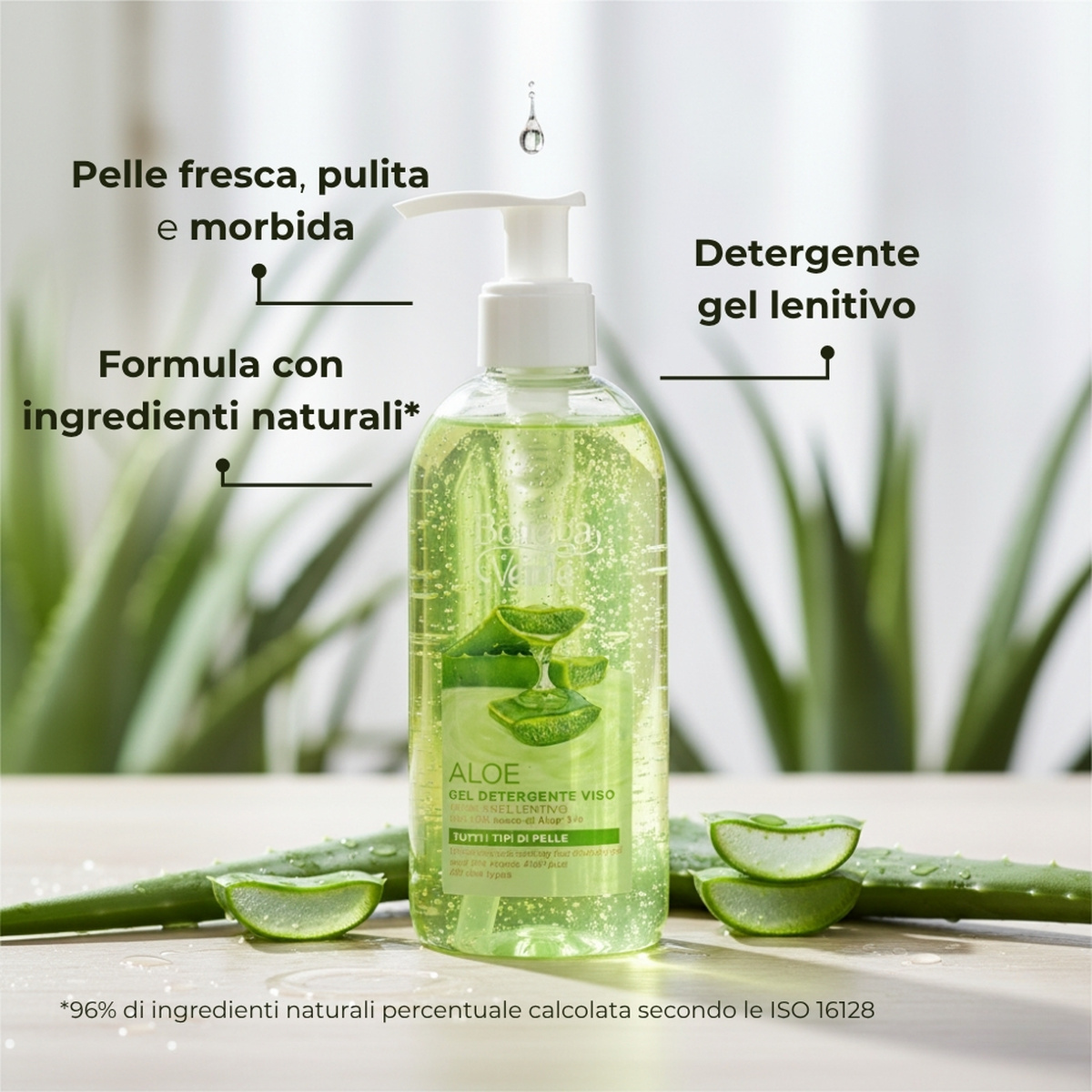 ALOE - Gel detergente viso - idratante lenitivo - con 20% succo di Aloe* bio (200 ml) - per tutti i tipi di pelle