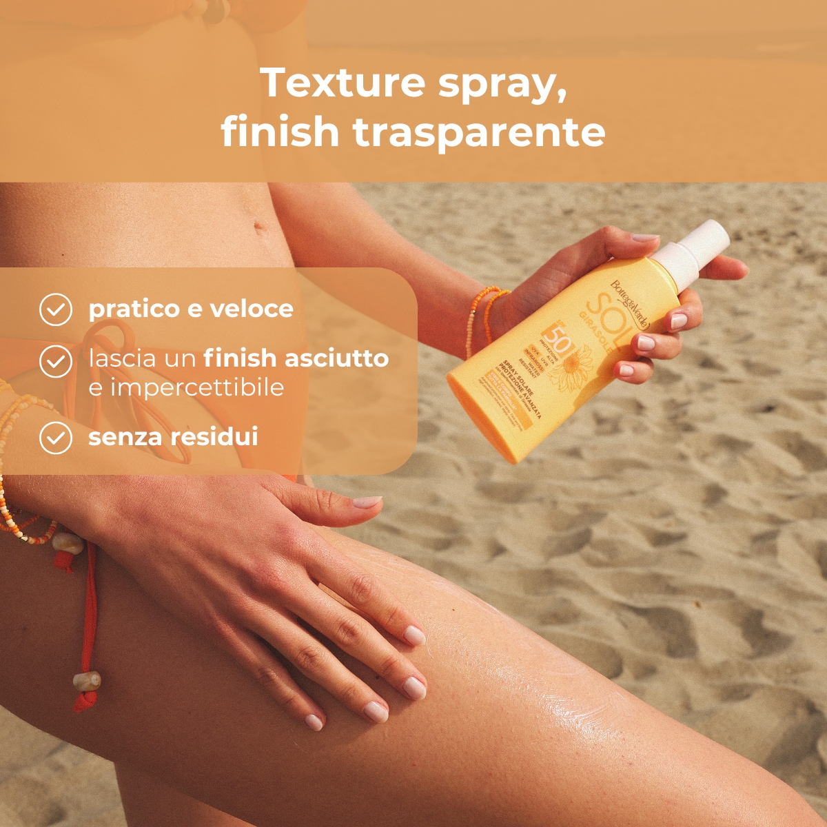 SOL Girasole - Spray solare protezione avanzata - viso e corpo - con iperfermentato di Girasole di Tenuta Bottega Verde - PROTEZIONE  ALTA SPF50 - INFRAROSSI - WATER RESISTANT