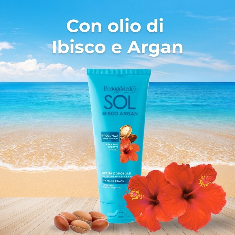 SOL Ibisco Argan - Crema doposole - idrata ed esalta - con olio di Ibisco ed olio di Argan - prolunga l'abbronzatura - cremagel effetto fresco
