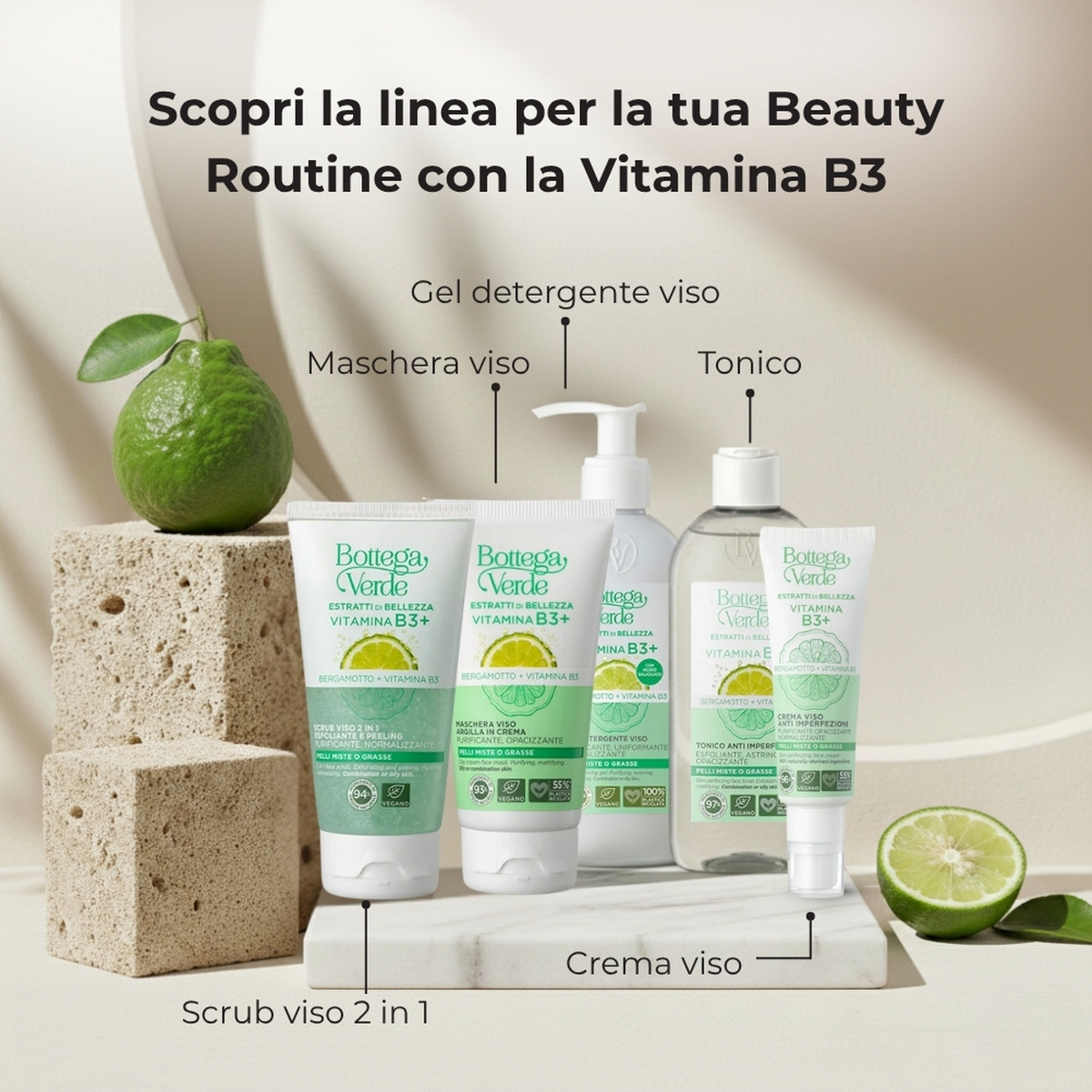 Estratti di bellezza - Vitamina B3+ - Crema viso anti imperfezioni - Bergamotto Vitamina B3 - purificante, opacizzante, normalizzante - pelli miste o grasse