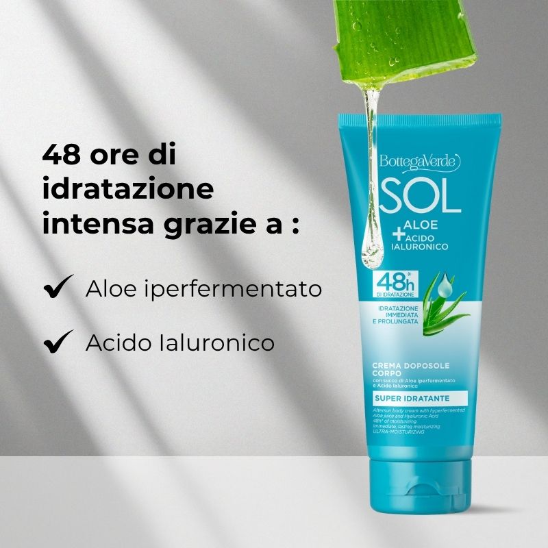 SOL Aloe Acido Ialuronico - Crema doposole - super idratante - con succo di Aloe iperfermentato e Acido Ialuronico - 48h* di idratazione - idratazione immediata e prolungata