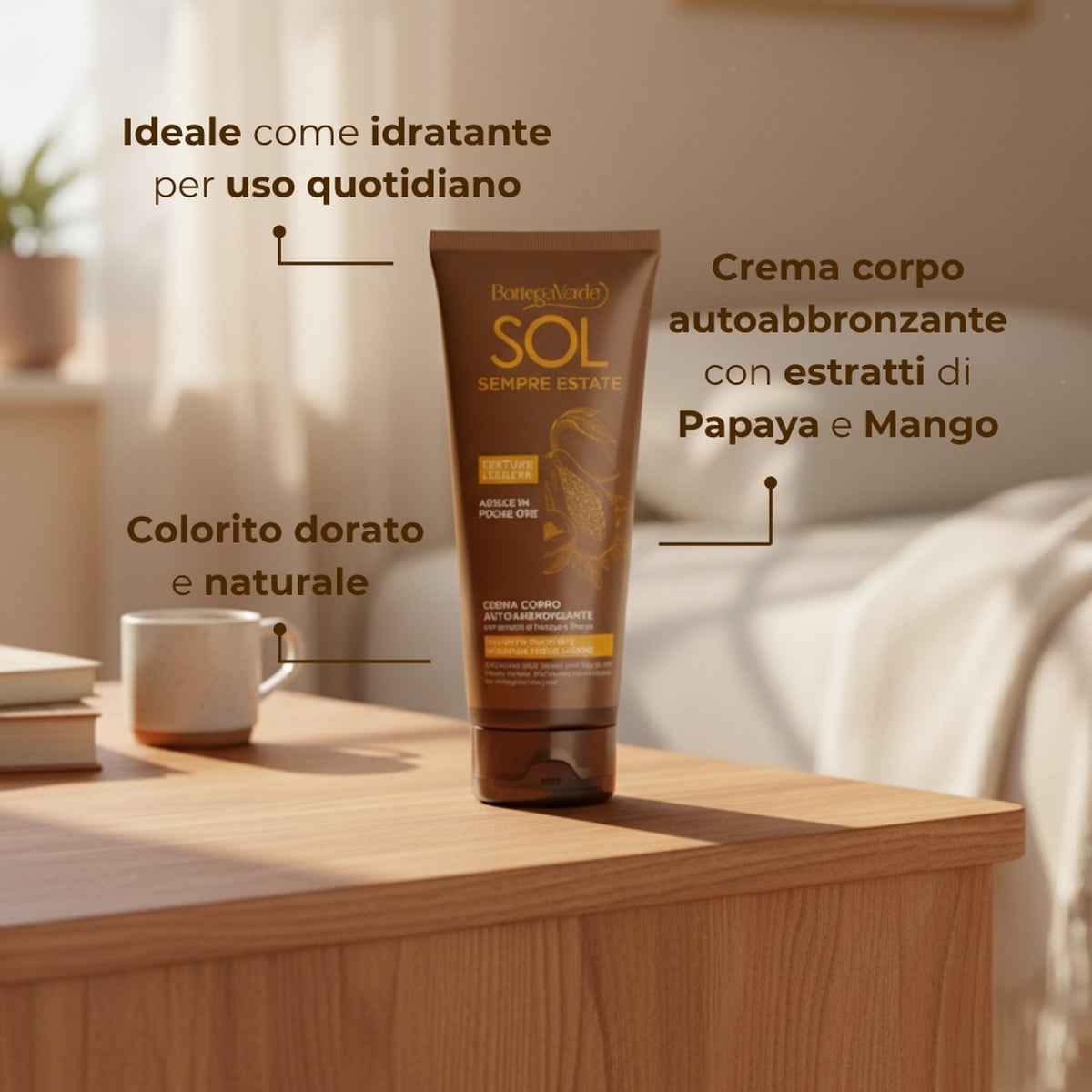 SOL Sempre Estate - Crema corpo autoabbronzante con estratti di Papaya e Mango - colorito dorato e naturale tutto l'anno