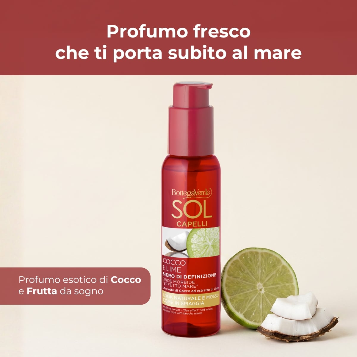 SOL Capelli - Siero di definizione - onde morbide "effetto mare" - con latte di Cocco ed estratto di Lime - look naturale e mosso come in spiaggia