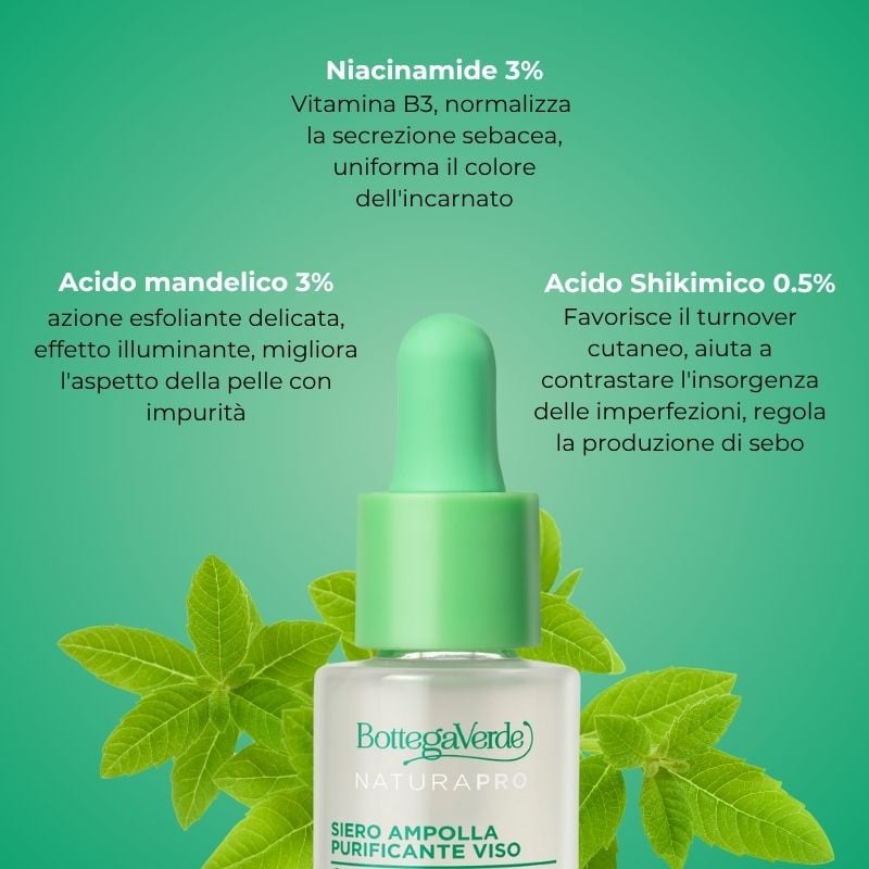 Siero ampolla purificante - concentrato viso - con 6.5% Perfection complex e iperfermentato di Verbena di Tenuta Bottega Verde - anti imperfezioni