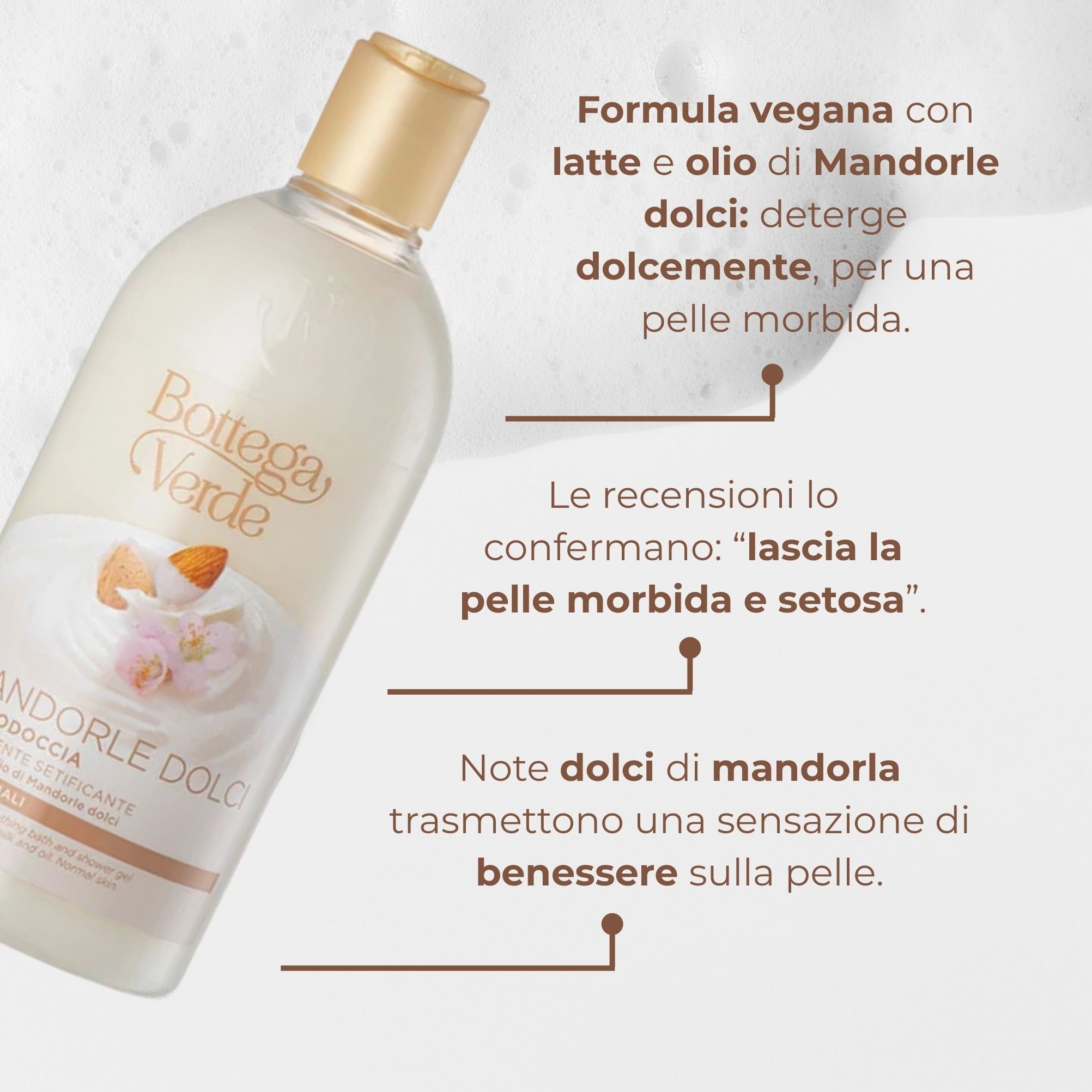 MANDORLE DOLCI - Bagnodoccia - addolcente setificante - con latte e olio di Mandorle dolci - pelli normali