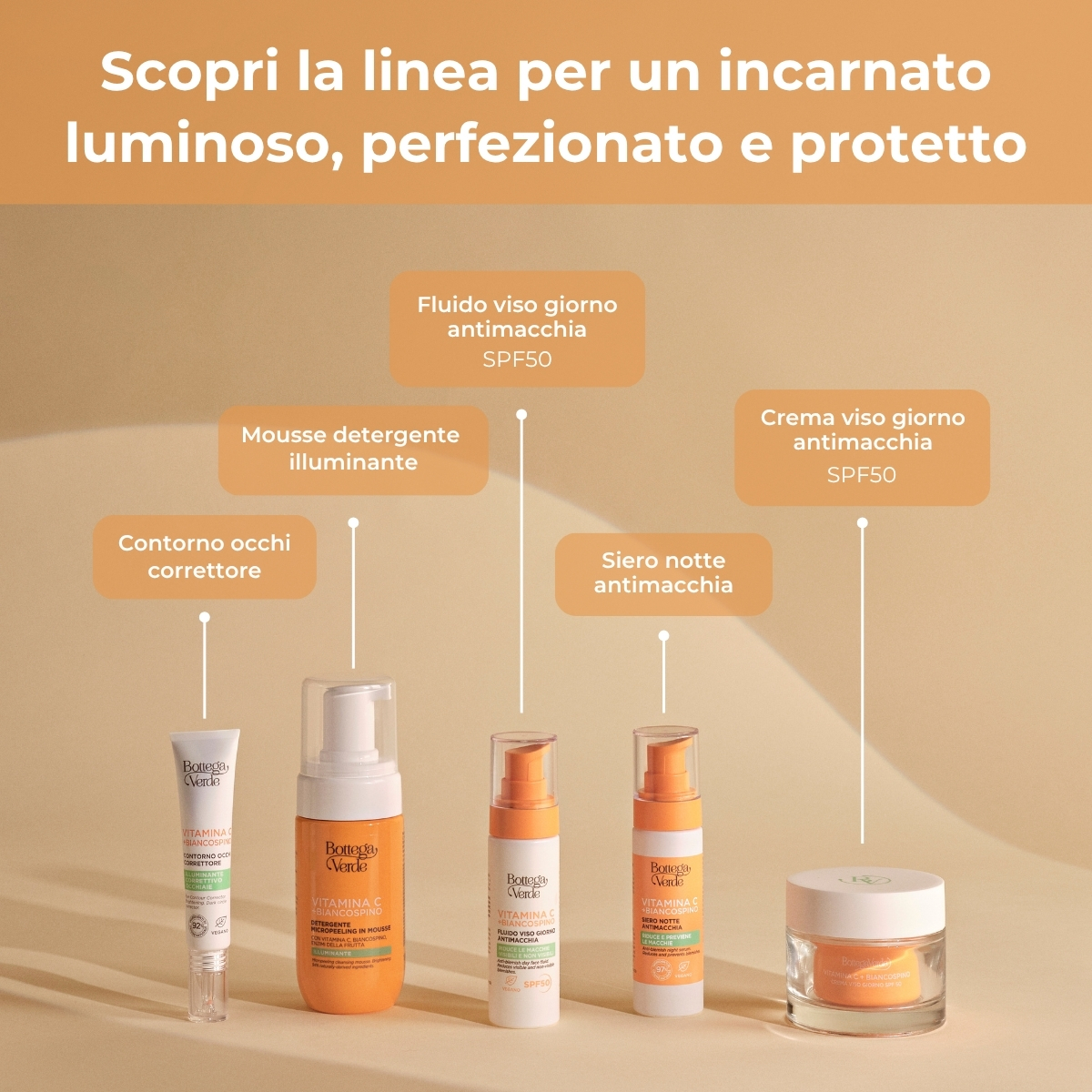 Vitamina C + Biancospino - Contorno occhi correttore - con Vitamina C, Biancospino e Caffeina - illuminante correttivo occhiaie