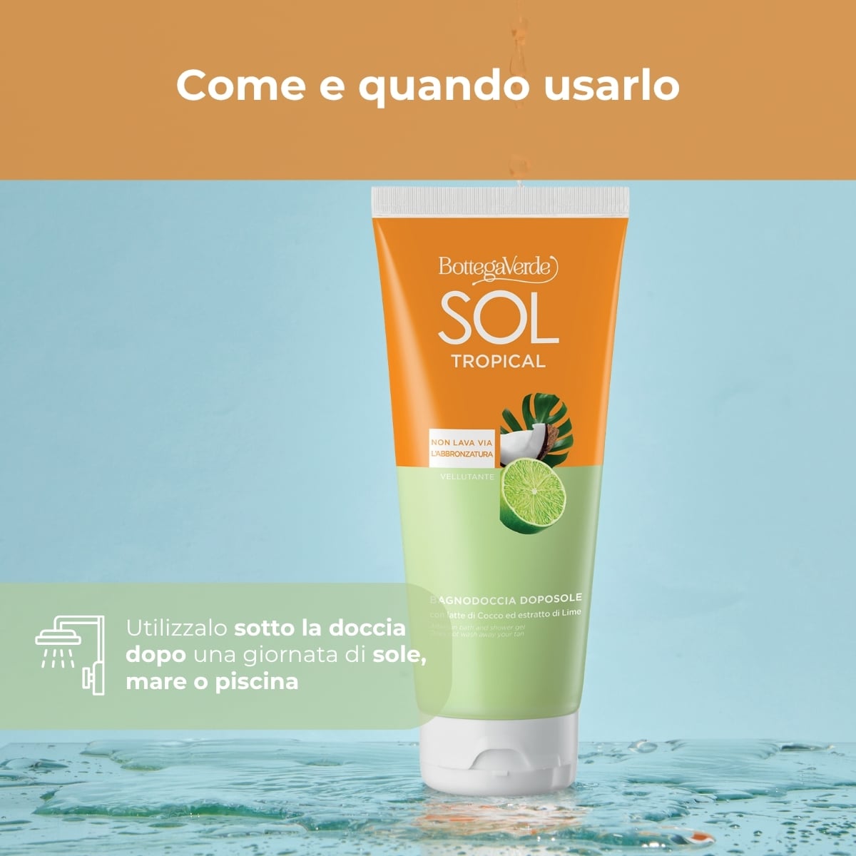 SOL Tropical - Bagnodoccia doposole - vellutante - con latte di Cocco ed estratto di Lime (400 ml) - non lava via l'abbronzatura