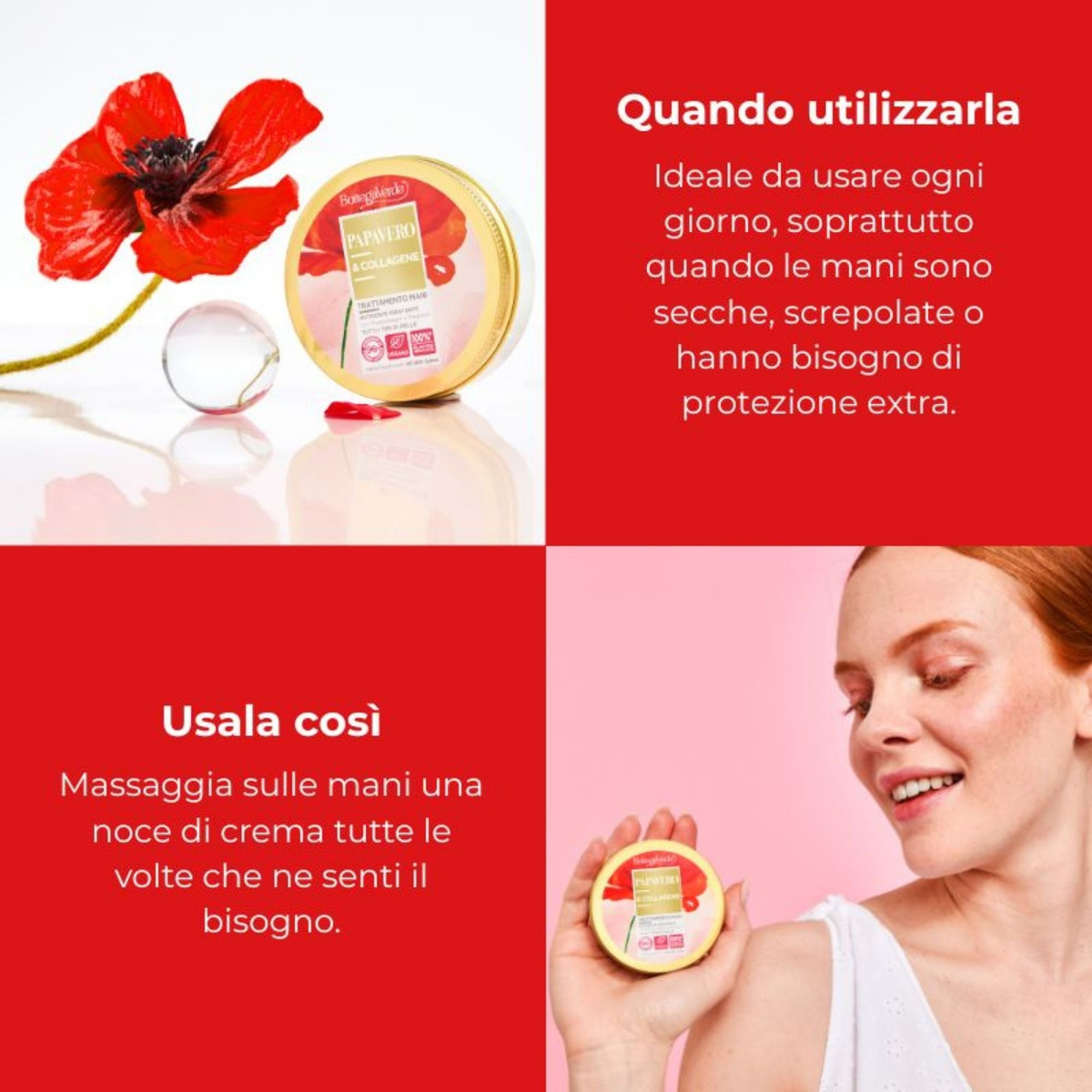 Papavero e Collagene - Trattamento mani - nutriente idratante - con Phytocollagen ed iperfermentato di Papavero di Tenuta Bottega Verde - tutti i tipi di pelle