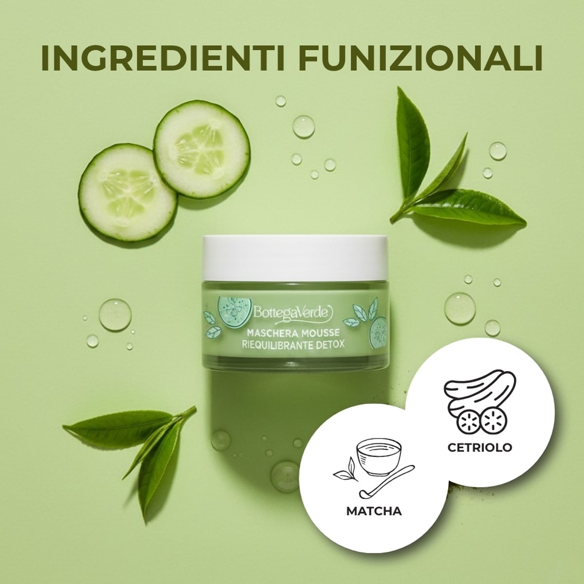 Estratti di bellezza - Maschera mousse - con succo di Cetriolo e The Matcha (50 ml) - riequilibrante detox