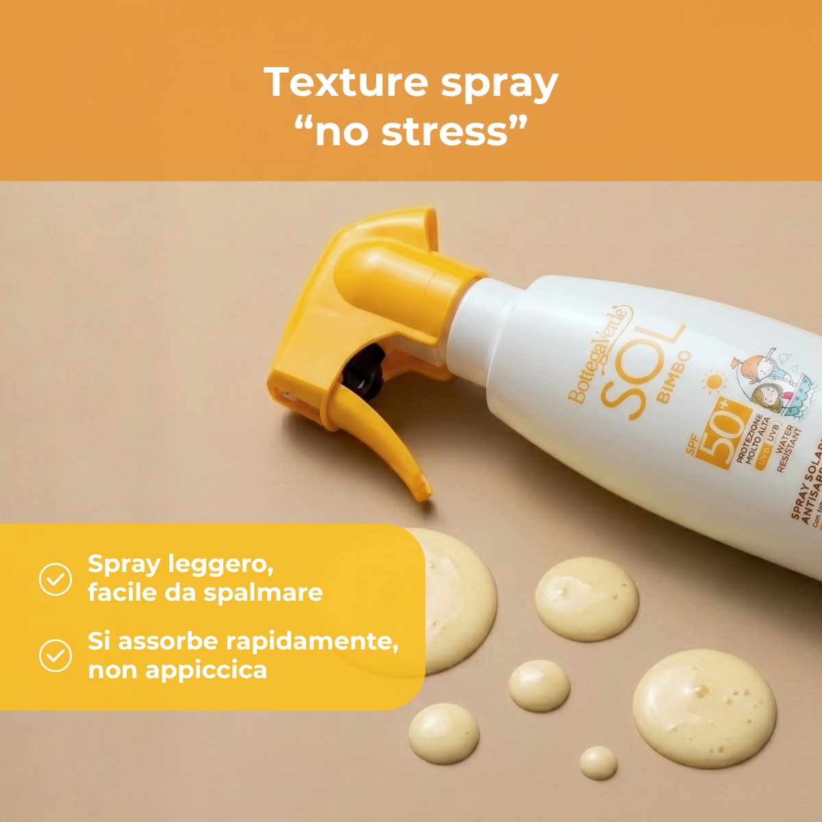 SOL bimbo - Spray solare - antisabbia, resistente all'acqua - con Aloe vera e latte di Mandorle dolci - protezione molto alta SPF50+ (250 ml) - protezione specifica per la pelle dei bambini