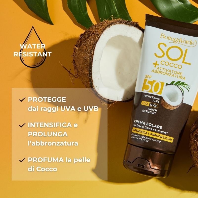 SOL Cocco + Attivatore di abbronzatura - Crema solare- intensifica l'abbronzatura - con latte di Cocco e Lumipod<TM/> - water resistant - protezione alta SPF50