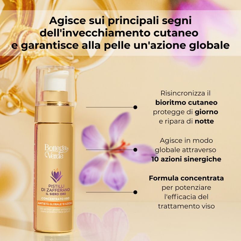 Pistilli di Zafferano - Il Siero oro - Concentrato viso antietà globale 10 azioni - con SAFFRON-IDE PRO AGE<TM/> con Ceramidi e iperfermentato di Zafferano