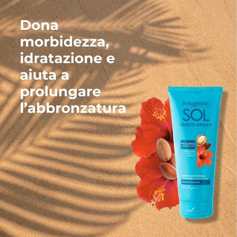 SOL Ibisco Argan - Crema doposole - idrata ed esalta - con olio di Ibisco ed olio di Argan - prolunga l'abbronzatura - cremagel effetto fresco