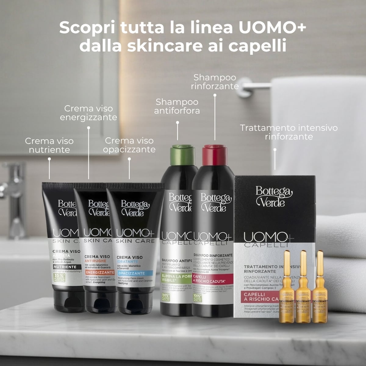 UOMO+ skincare - Crema viso - idratante opacizzante - con acido Ialuronico e Ceramidi