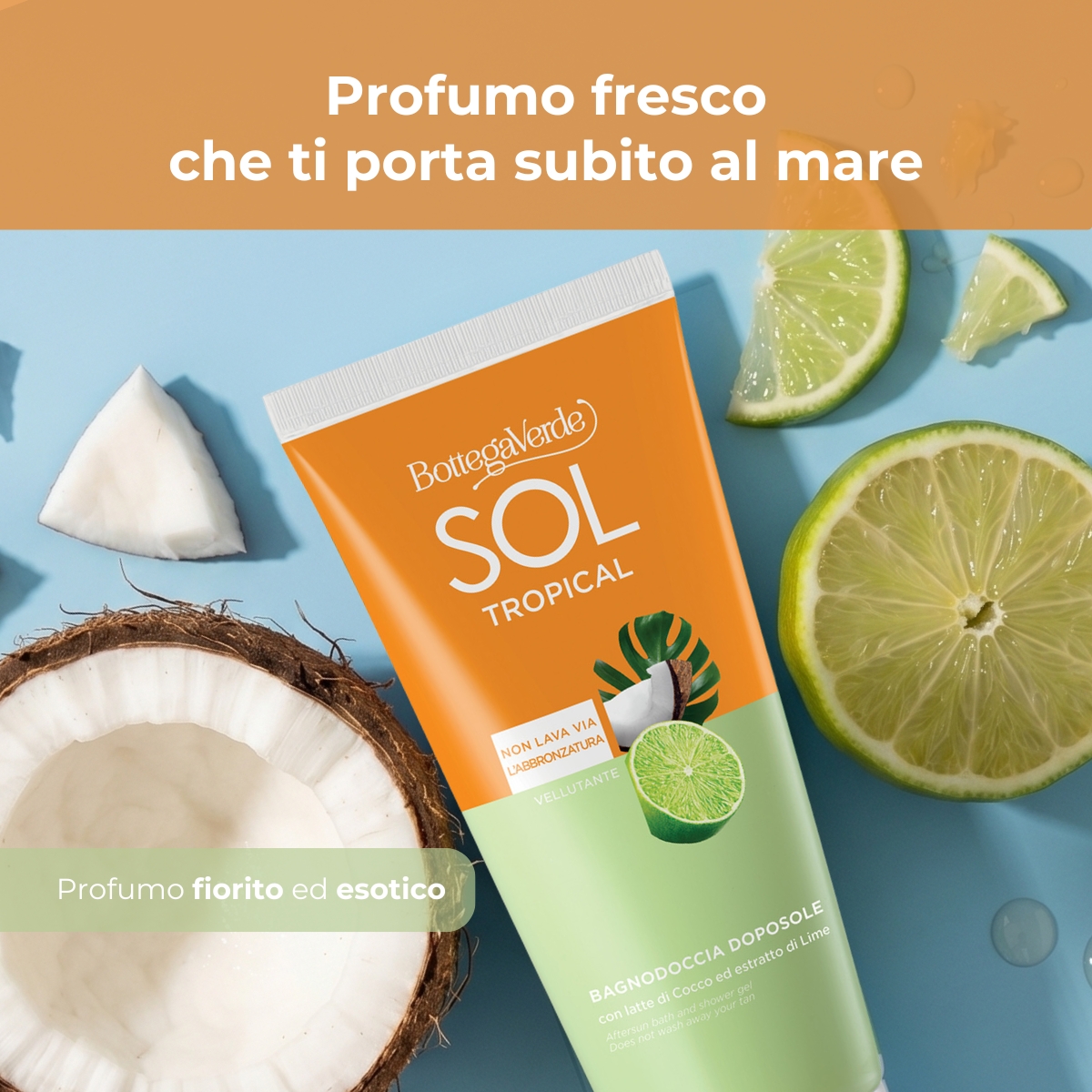 SOL Tropical - Bagnodoccia doposole - vellutante - con latte di Cocco ed estratto di Lime (400 ml) - non lava via l'abbronzatura